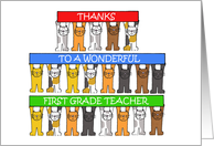 Thanks to 1st Grade Teacher Cartoon Cats Holding Up Banners card