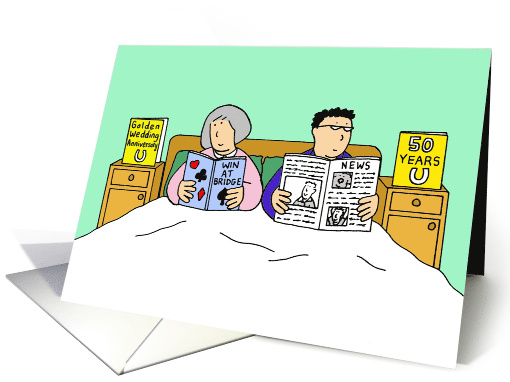 50th Wedding Anniversary Cartoon Couple in Bed Bridge and... (1435872)
