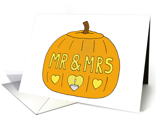 Halloween Wedding October 31st Romantic Carved Pumpkin Cartoon card