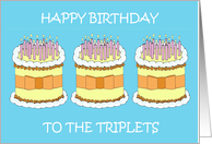 Happy Birthday Triplets Three Identical Cute Cakes with Candles card