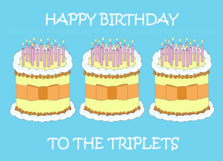 Happy Birthday Triplets Three Identical Cute Cakes with Candles
