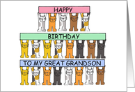 Great Grandson Happy Birthday Cartoon Cats Holding Up Banners card