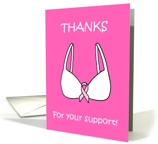 Thanks for Your Support Cartoon Breast Cancer Pink Ribbon Bra card