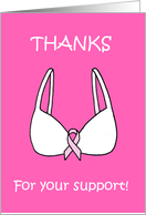 Thanks for Your Support Cartoon Breast Cancer Pink Ribbon Bra card