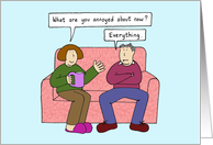 Grouchy Male Relationship Cartoon Couple Humor Blank Inside card