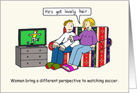 Women Watching Sport Soccer on TV Cartoon Couple Humor card