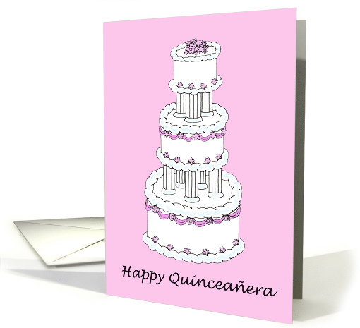 Happy Quinceanera Pretty Pink and White Three Tiered Cake card