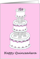 Happy Quinceanera Pretty Pink and White Three Tiered Cake card