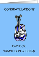 Congratulations on Triathlon Success Cartoon Training Shoes card