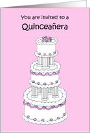 Quinceanera Invitation Pretty Pink and White Stylish Cake card