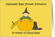 Halloween Baby Shower Invitation Cute Pumpkin and Baby to Customize card