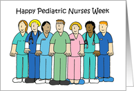 Happy Pediatric Nurses Week October Cartoon Group in Scrubs card