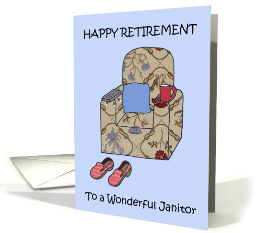 Happy Retirement to Janitor Cartoon Armchair and Remote card (1451164)