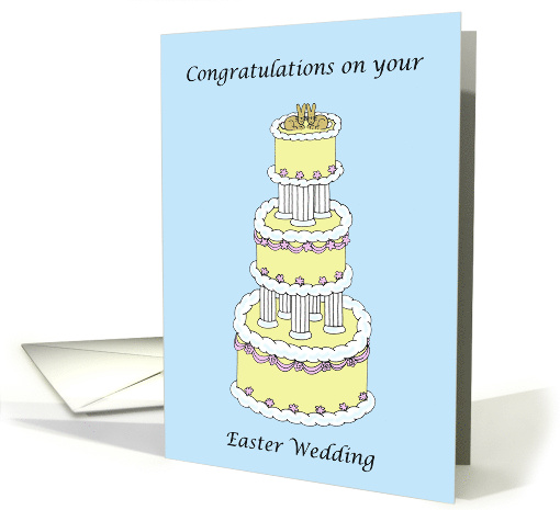 Easter Wedding Congratulations Cute Bunnies on a Decorated Cake card