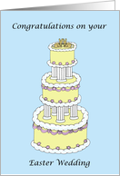 Easter Wedding Congratulations Cute Bunnies on a Decorated Cake card