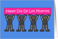 Day of the Dead Dia de Los Muertos Cartoon Cats in Skeleton Costumes card