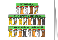 Happy Christmas to My Sister and Her Wife Cartoon Cats in Santa Hats card