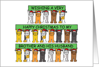 Happy Christmas to Brother and his Husband Cats Wearing Santa Hats card