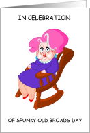 Spunky Old Broads Day, February 1st, Cartoon Lady with Pink Hair. card