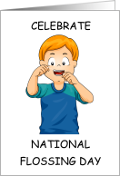 National Flossing Day November Cute Cartoon Boy Flossing card