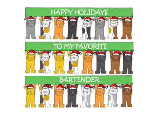 Favorite Bartender Happy Holidays Cartoon Cats