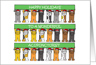 Acupuncturist Happy Holidays Cartoon Cats Wearing Santa Hats card