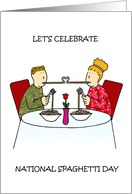 National Spaghetti Day January 4th Romantic Cartoon Couple Eating card