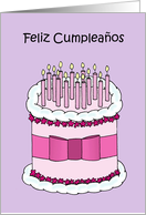 Happy Birthday in Spanish Cartoon Cake and Lit Candles card