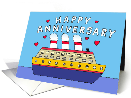 Wedding Anniversary Congratulations Romantic Cartoon Cruise Ship card