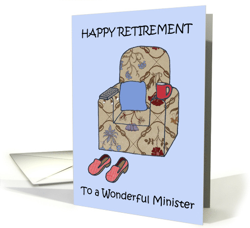 Minister Happy Retirementd Cartoon Armchair and Slippers card
