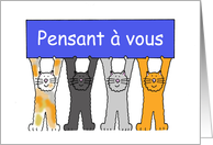 Thinking of You in French Pensant à Vous Cartoon Cats with a Banner card