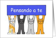 Italian Thinking of You Pensando a te Cartoon Cats Holding a Banner card