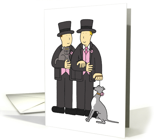 Gay Wedding Two Cartoon Grooms in Formal Wear with their... (1470310)