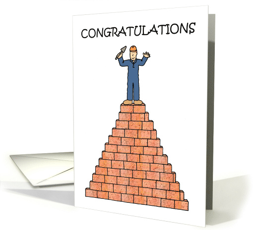 Congratulations Certified Mason Cartoon Man Standing on a Wall card
