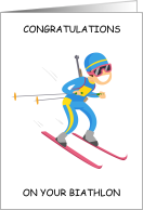 Biathlon Congratulations Shooting and Cross Country Skiing Cartoon card