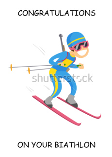 Biathlon Congratulations Shooting and Cross Country Skiing Cartoon