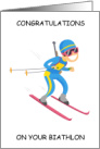 Biathlon Congratulations Shooting and Cross Country Skiing Cartoon card