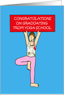 Yoga School Graduate Congratulations Cartoon Lady Holding a Banner card