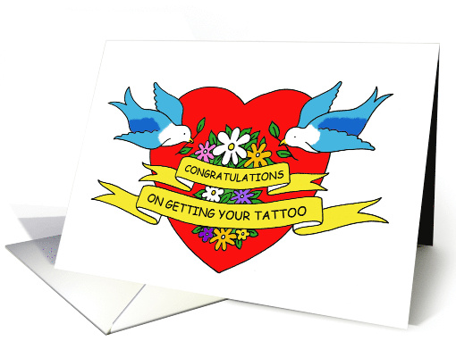 New Tattoo Congratulations Bluebirds and Heart Cartoon card (1476566)