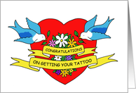 New Tattoo Congratulations Bluebirds and Heart Cartoon card