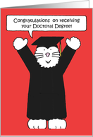 Doctoral Degree Congratulations Cartoon Cat in Graduation Outfit card