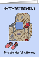 Happy Retirement to Attorney Cartoon Armchair Slippers and Remote card