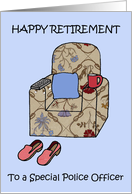 Police Officer Happy Retirement Armchair Cartoon Humor card