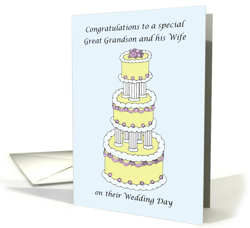 Congratulations Great Grandson and Wife Wedding Day Stylish Cake card
