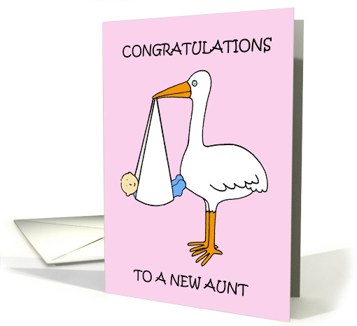 Congratulations to New Aunt Cute Cartoon Baby Boy and Stork card