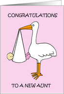 Congratulations New Aunt Cartoon Baby Girl and Stork card