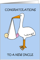 New Uncle Congratulations Cartoon Stork and Baby Girl card