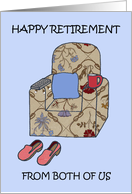 Happy Retirement from Both of Us Cartoon Armchair card