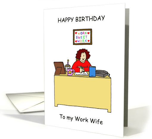Happy Birthday Work Wife Cartoon Lady Working in Her Office card