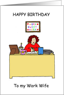 Happy Birthday Work Wife Cartoon Lady Working in Her Office card